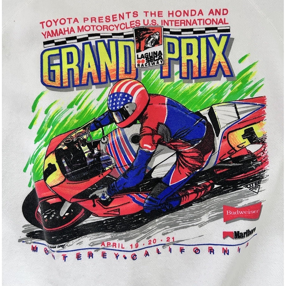 Vtg 1991 Laguna Seca Grand Prix Sweatshirt Motorcycle Racing Honda Toyota Yamaha